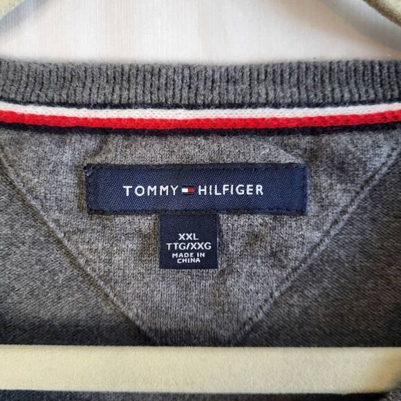 TOMMY Hilfiger Cotton Sweater Grey Knit Size XXL 90s Vintage Y2K - Picture 4 of 5